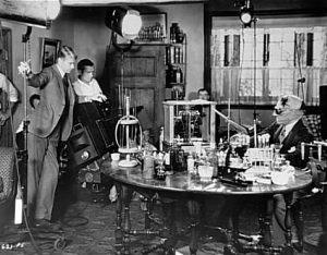 Dir. James Whale on the set of The Invisible Man with actor Claude Rains. Courtesy of the Wikimedia Foundation.