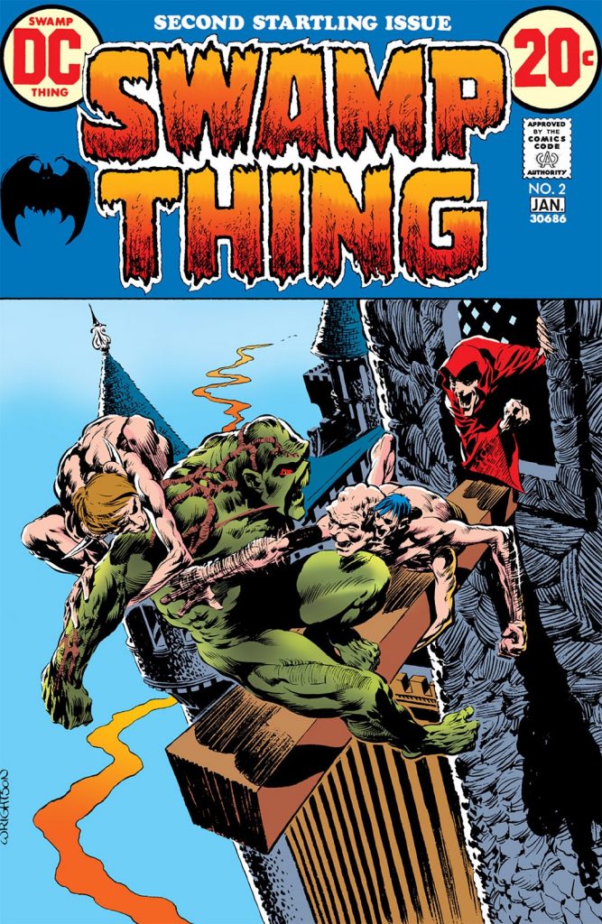 Swamp Thing battling Un-Men on the cover of Swamp Thing #2, 1973