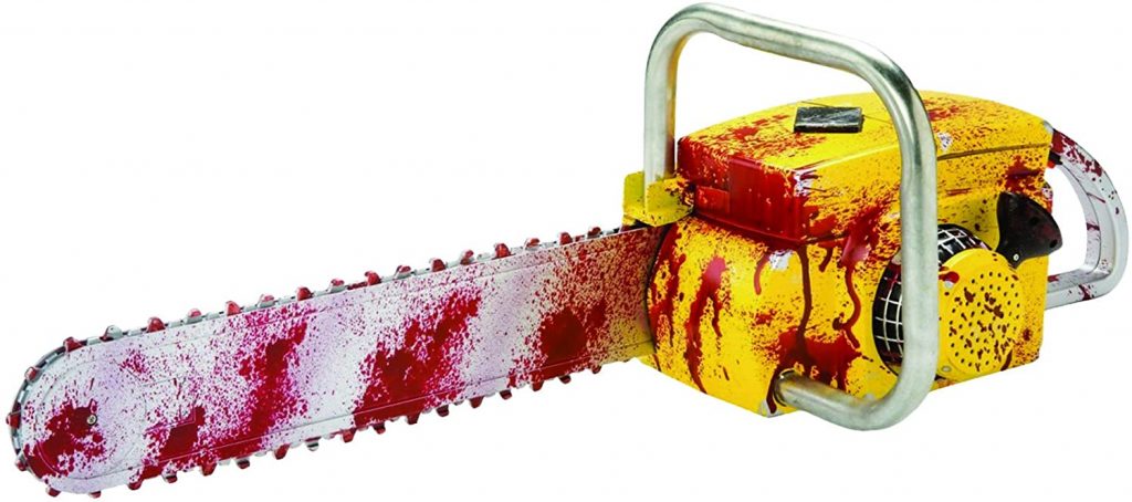 picture of a bloody prop chainsaw