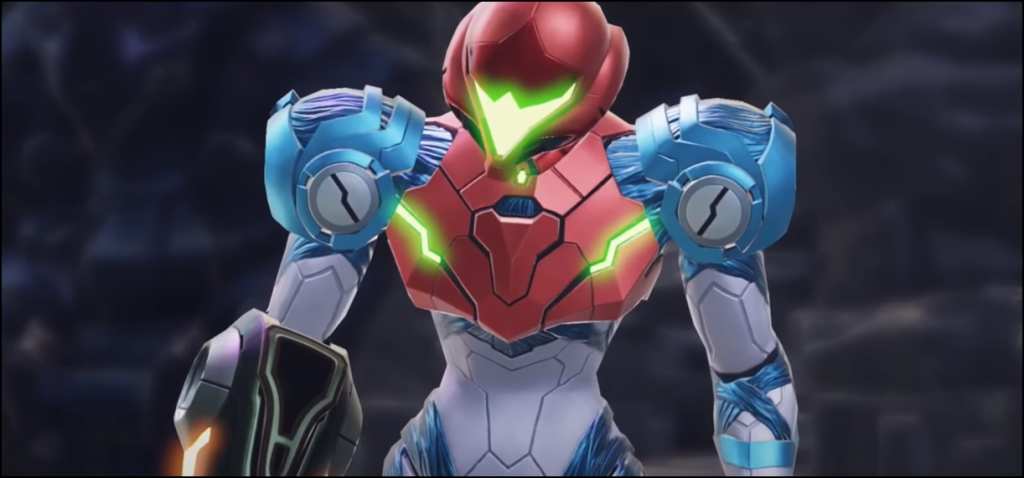 Metroid Dread (Switch) screenshot of Samus Aran in a new suit