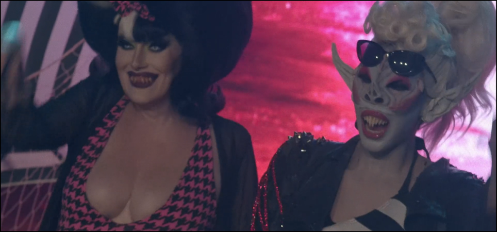 Dragula S4 E2 Bitter Bettie and Jade Jolie dancing in their vampire beach party looks