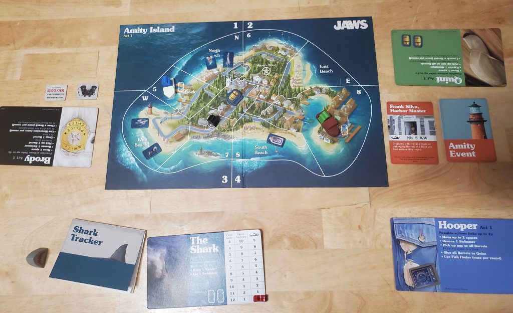 The Jaws board game ste up for act one.