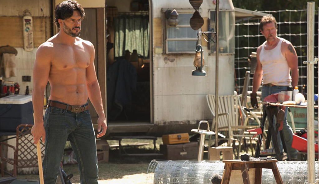 Trueblood S5E11 Alcide and his father installing a silver fence