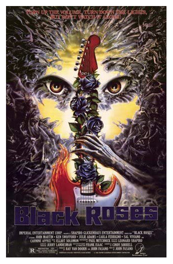 Poster for 'Black Roses' (1988) one of the movies on The Last Drive-In with Joe Bob Briggs Heartbreak Trailer Park on Shudder