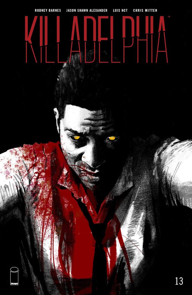 Killadelphia #13 cover depicting James Sangster Jr. under duress; used for a horror comic review