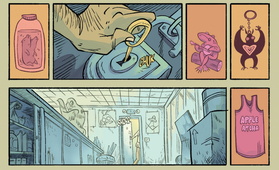 Still from the comic that shows the trinkets inside a shop in Silk Hills