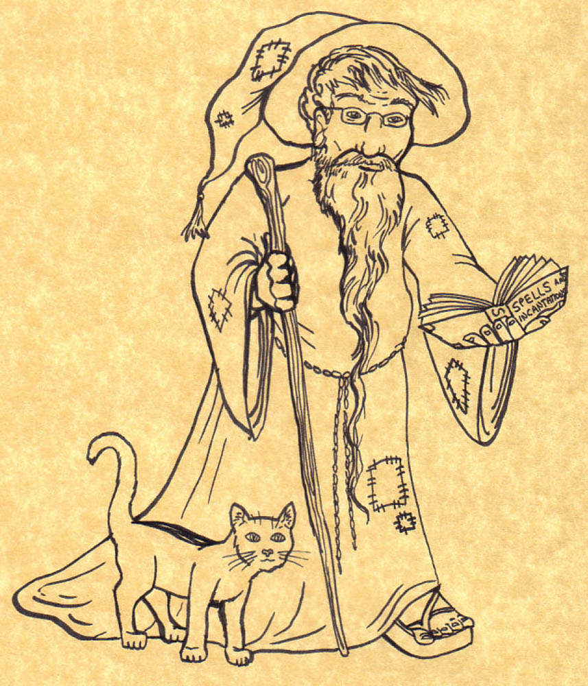 a typical hedge wizard reading up on Spells and Incantations with a seemingly more in-the-know cat familiar