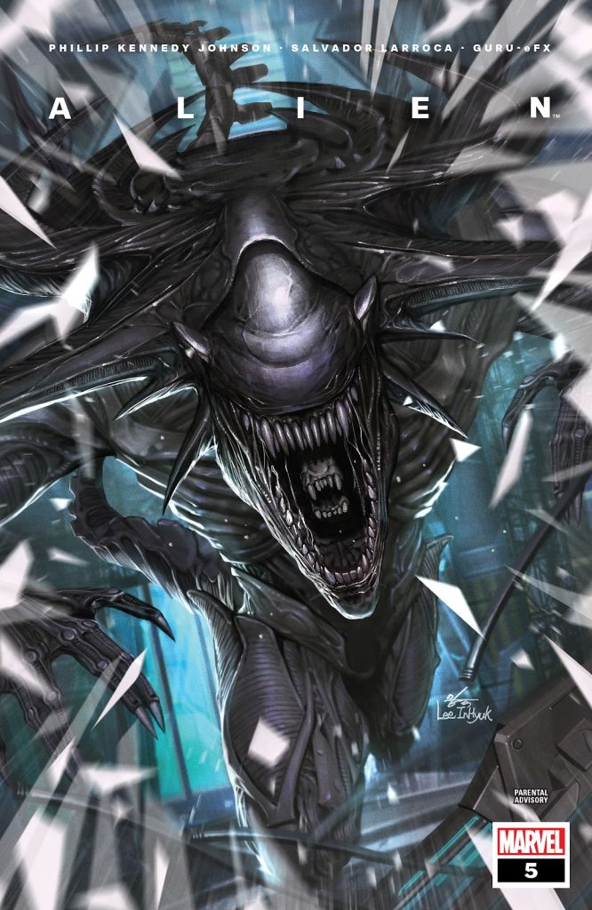 Marvel's Alien #5 sci-fi horror comic cover featuring a Xenomorph on the attack.