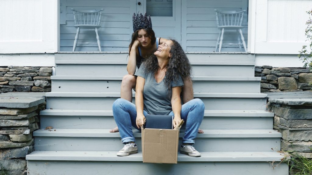 Hellbender screencap depicting two women on stairs, Shudder February 2022