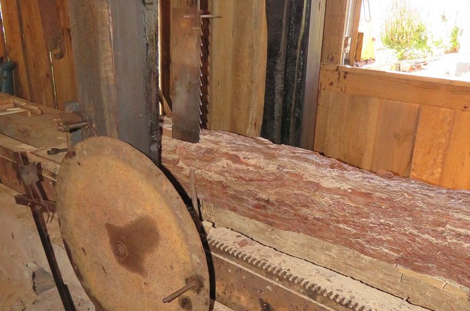 A picture of a water powered sawmill in Spain.