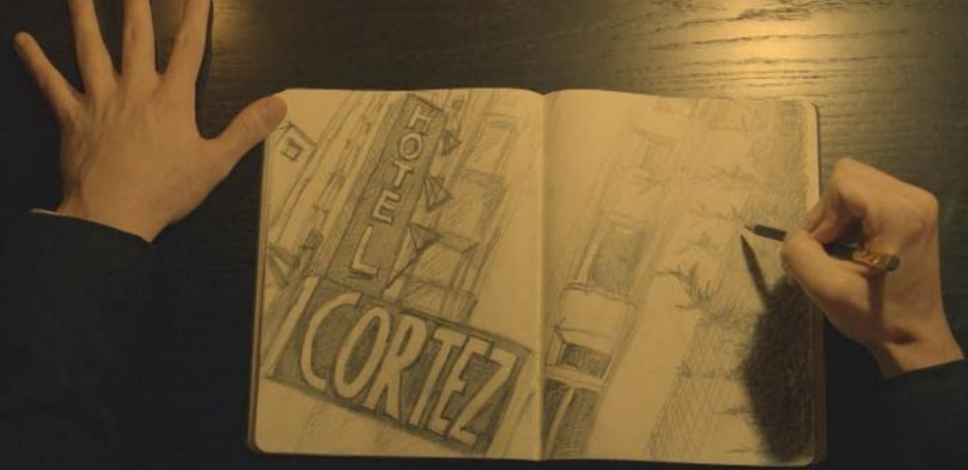A drawing of the Hotel Cortez in American Horror Story Apocalypse