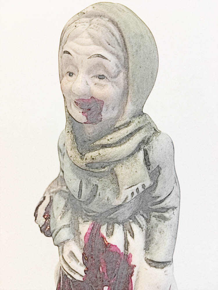 Portrait of an old woman Baba Yaga with blood dripping from her mouth
