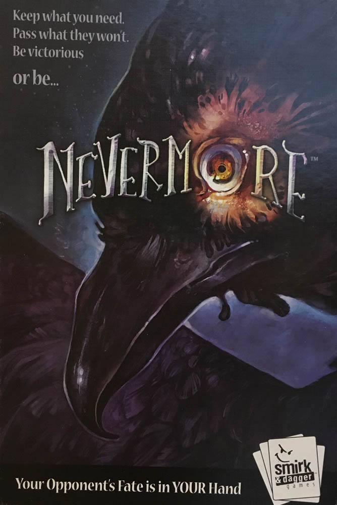 Nevermore game box design with raven giving you the evil eye