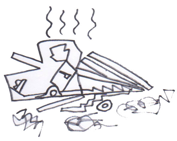Truck No More as drawn by Jennifer Weigel, aftermath of our first encounter with a Soviet patrol in Twilight 2000 RPG
