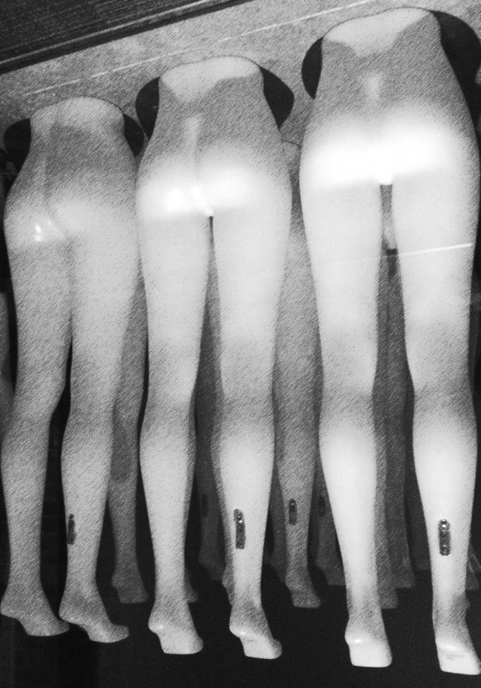 Beam Me Up inverted grayscale mannequin legs photograph by Jennifer Weigel