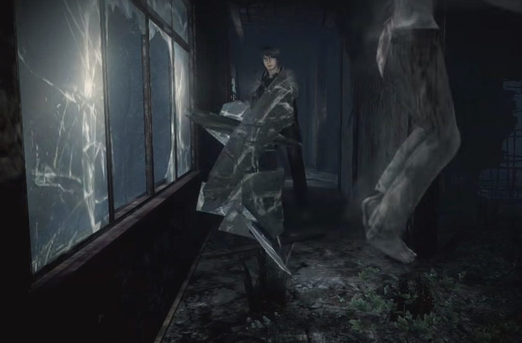 Fatal Frame 5 Third Drop Gameplay: the inn keeper's spirit bursts through the window.