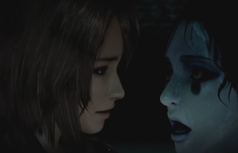 Fatal Frame 5: Fourth Drop Gameplay, terrifying face staring at Haruka from within the box