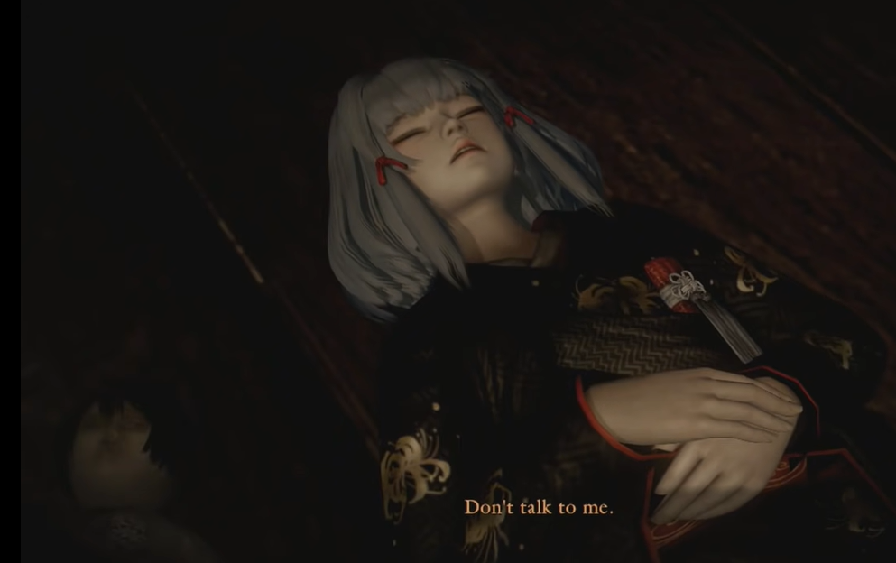 Fatal Frame 5: Fifth Drop Gameplay, white-haired girl "pretends" to be dead.