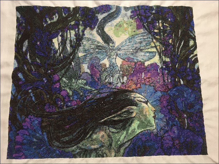 cross-stitch project by Miriam based on the art from a Magic the Gathering card by Rebecca Guay