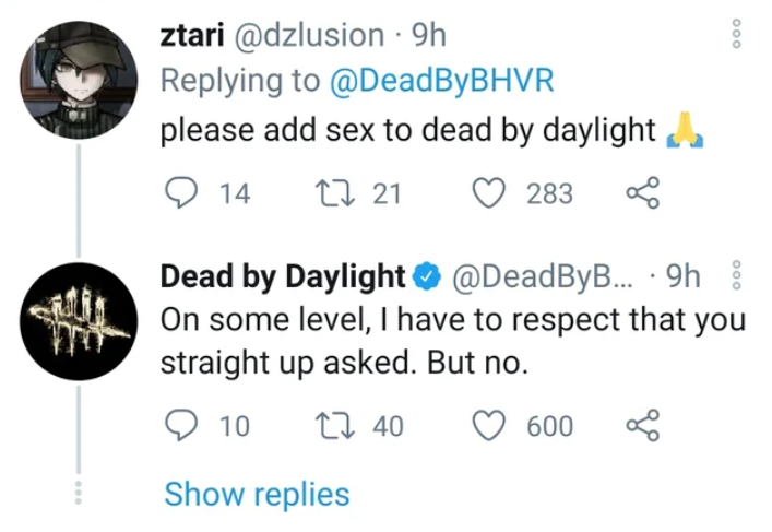 Hooked on You: Dead by Daylight Gets Sexy. A tweet asking Behavior Interactive to add sex to the game. 