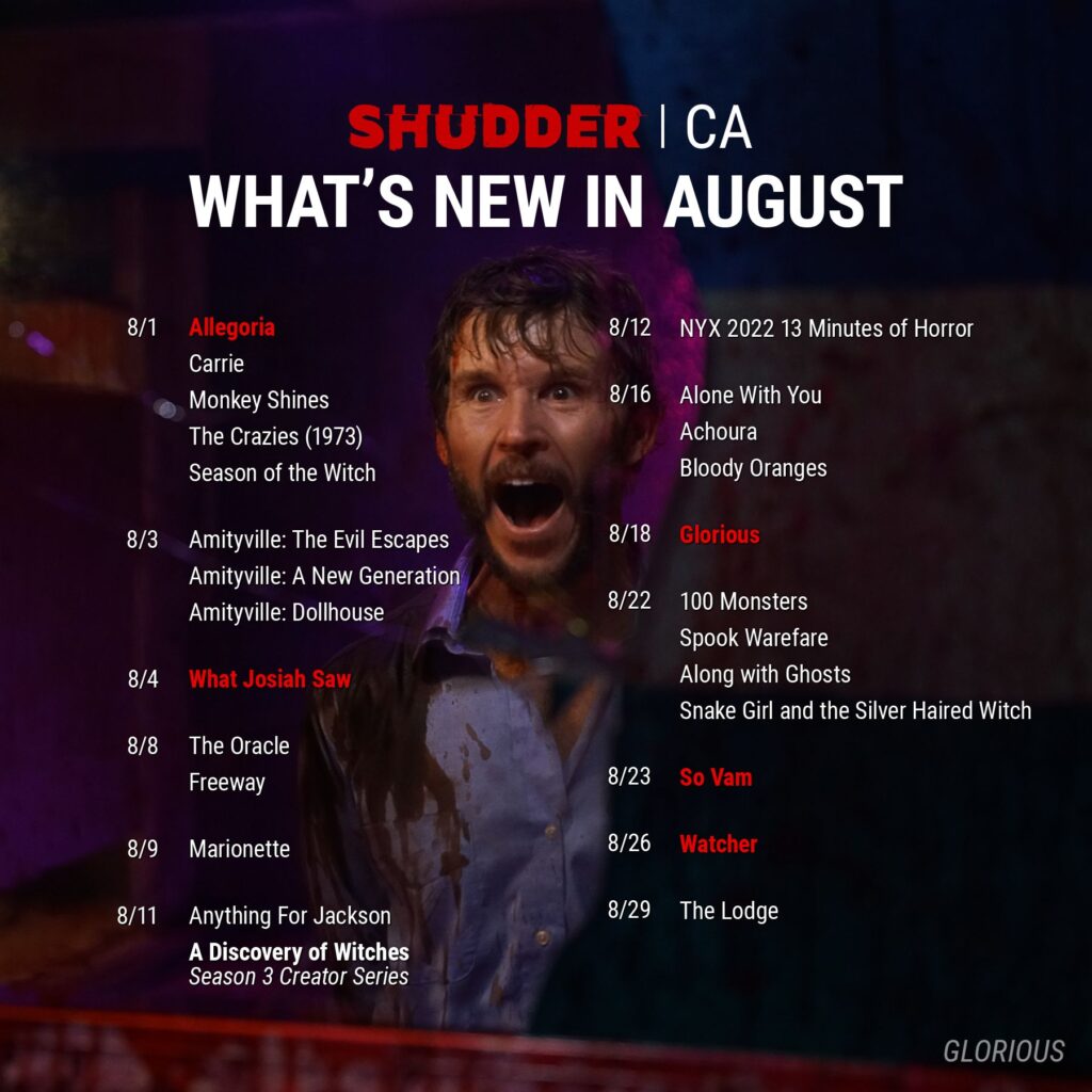Shudder August 2022 schedule for CA