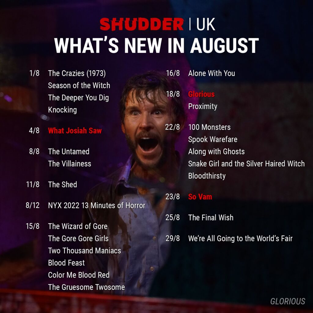 Shudder August 2022 schedule for UK