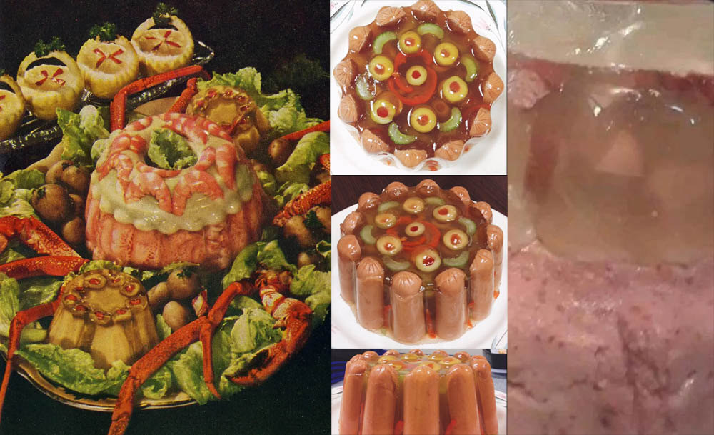 Some seafood and hot dog based Jell-O concoctions, designed to draw Cthulu & other dark Eldritch horrors to our world.
