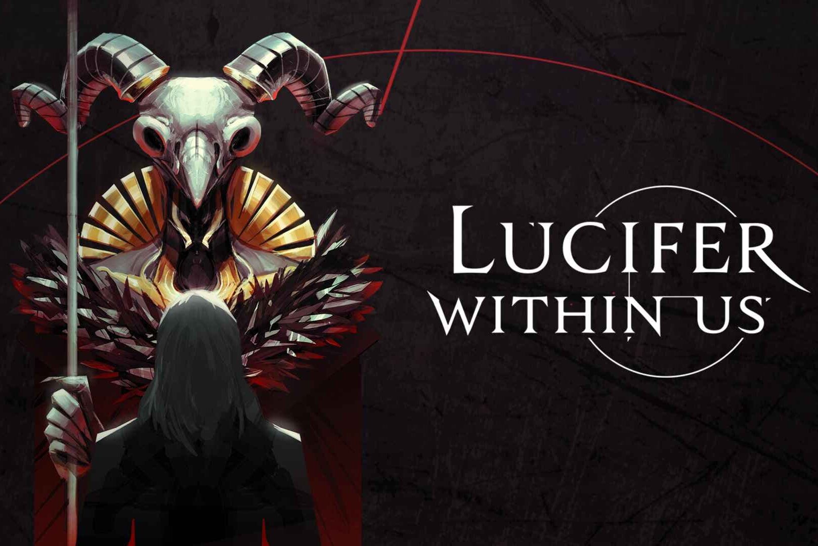 A demon faces a woman with the text "lucifer within us"