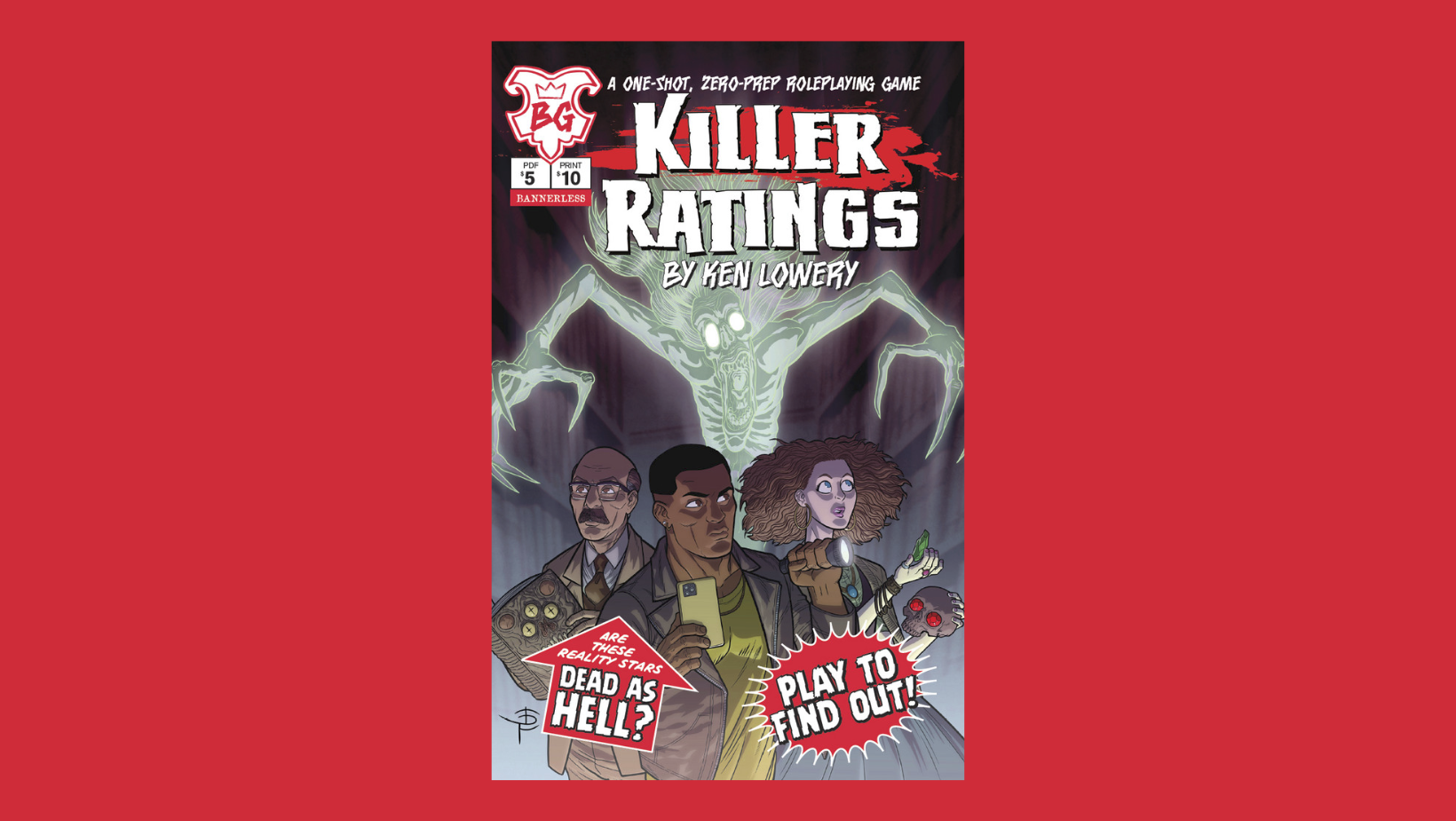 A red background with a faux-comic book cover on it that reads Killer Ratings