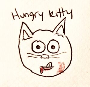 a hungry kitty with blood on face