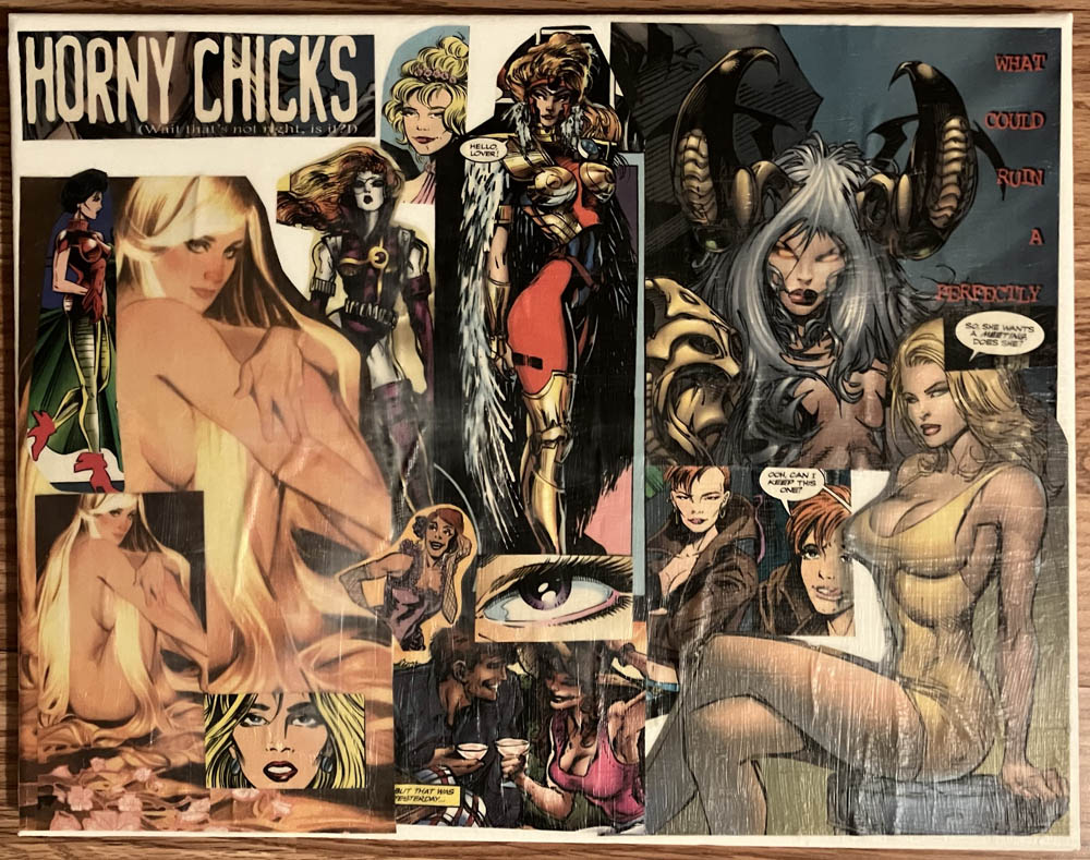 Horny Chicks creepy comics collage by Jennifer Weigel