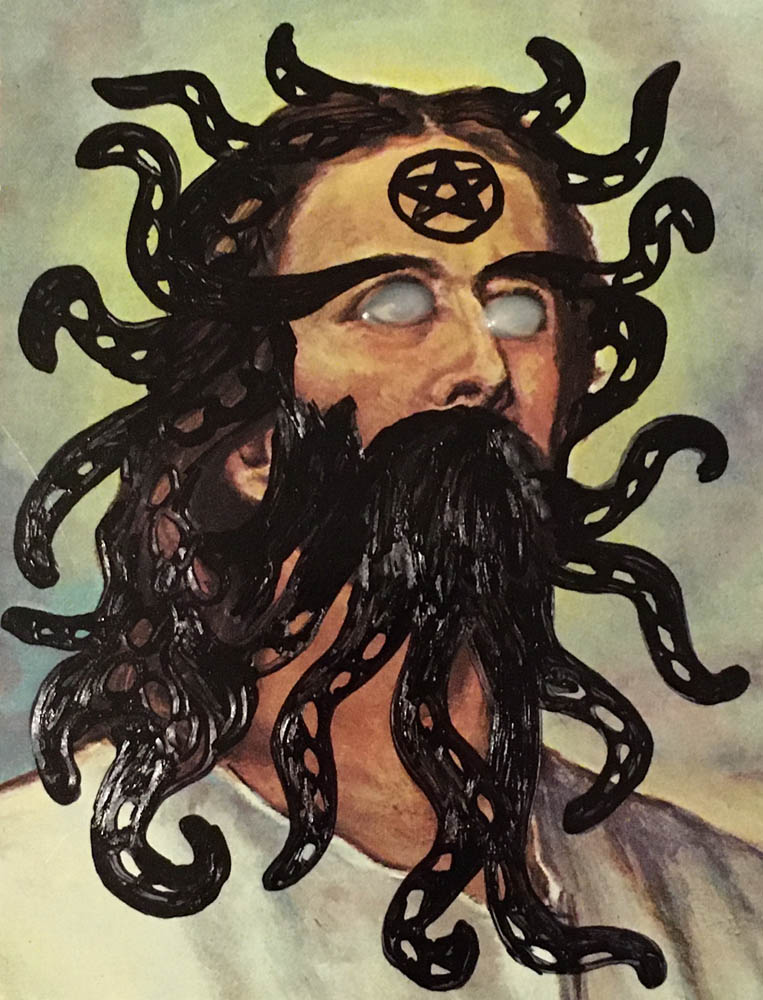 Dark Lord Cthulhu mail art, reappropriated Jesus picture