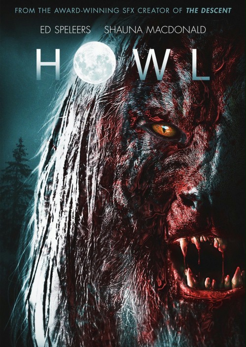 Howl Art Cover, bloody werewolf with a moon as the O in Howl