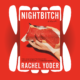 The cover of Nightbitch by Rachel Yoder in which a woman holds three raw steaks against a red background