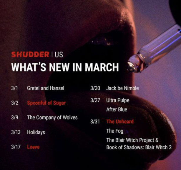 Image list of the films releasing on Shudder for the month of March. 