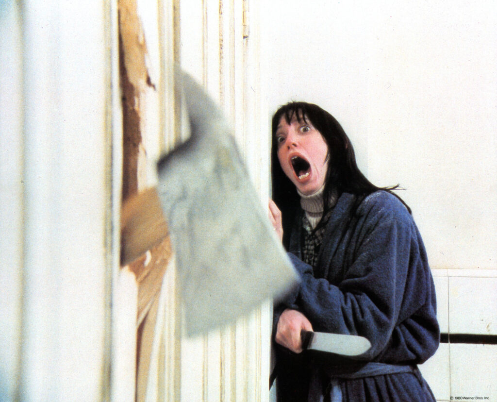 Terrified Shelley Duvall in lobby card for the film