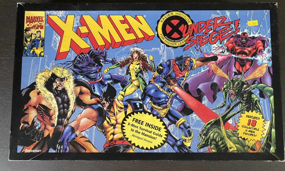 Nine people fight each other in a vintage comic book style with the words X-Men Under Siege across the top in comic font