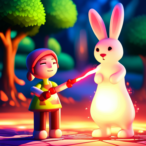 Swissploitation at its finest-- a cartoon girl melting a surprised looking white chocolate rabbit with a flame thrower