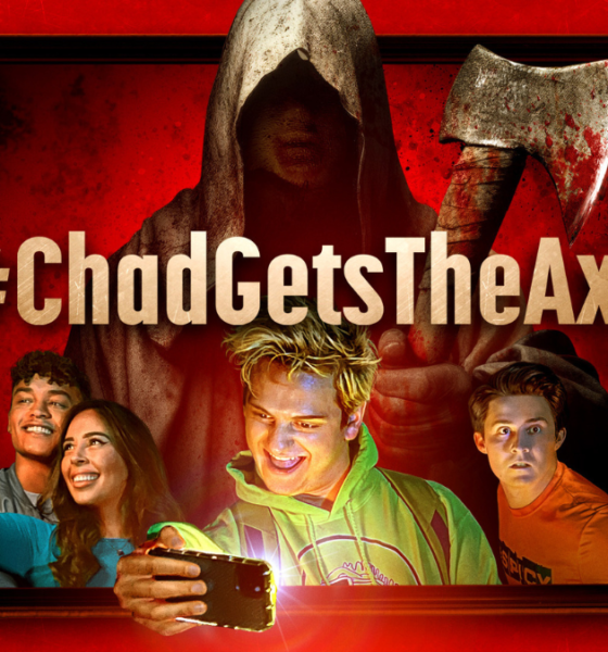 picture of the characters with an axe killer behind them