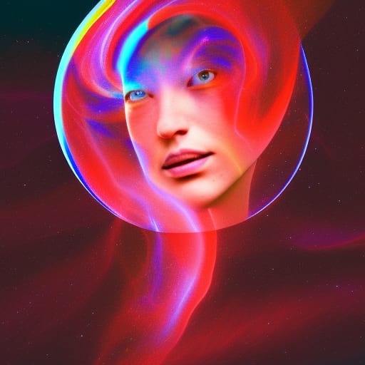 It swirled into the shape of a beautiful female face and looked at Trent-2-6000, artwork by NightCafe AI art generator