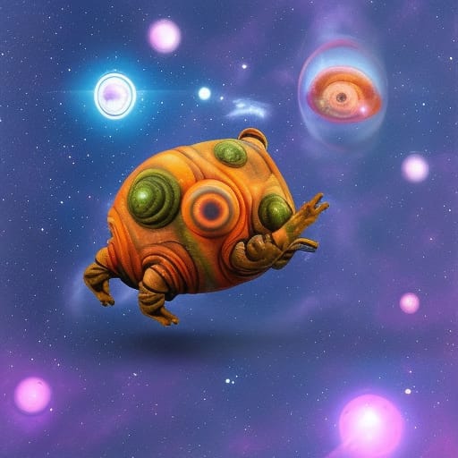 Embarking on the long journey, tardigrades in space generated by NightCafe AI art generator