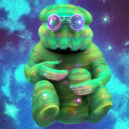 Tardigrades in space smiling like Lovecraftian gods, generated by NightCafe AI art generator