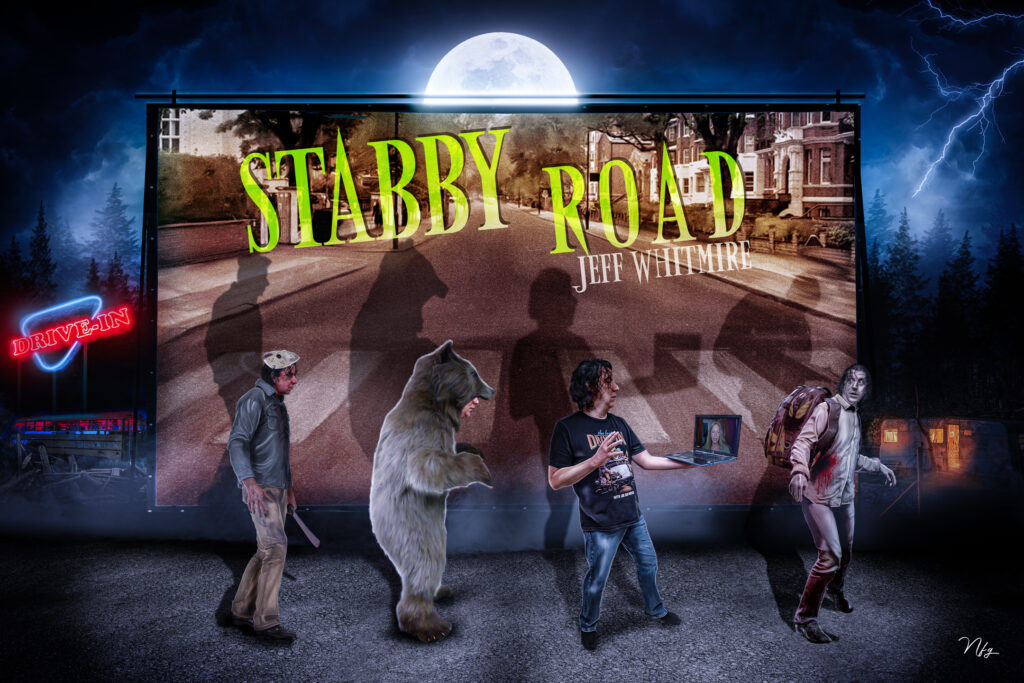 Album cover for Stabby Road by Jeff Whitmire. It is a parody of the Beatles Abbey Road cover art.