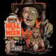 Promotional poster for Joe Bob's Hell-O-Ween special. It shows a half-zombie Joe Bob holding a lone star and TV remote looming behind Darcy dressed in a Devil costumes.