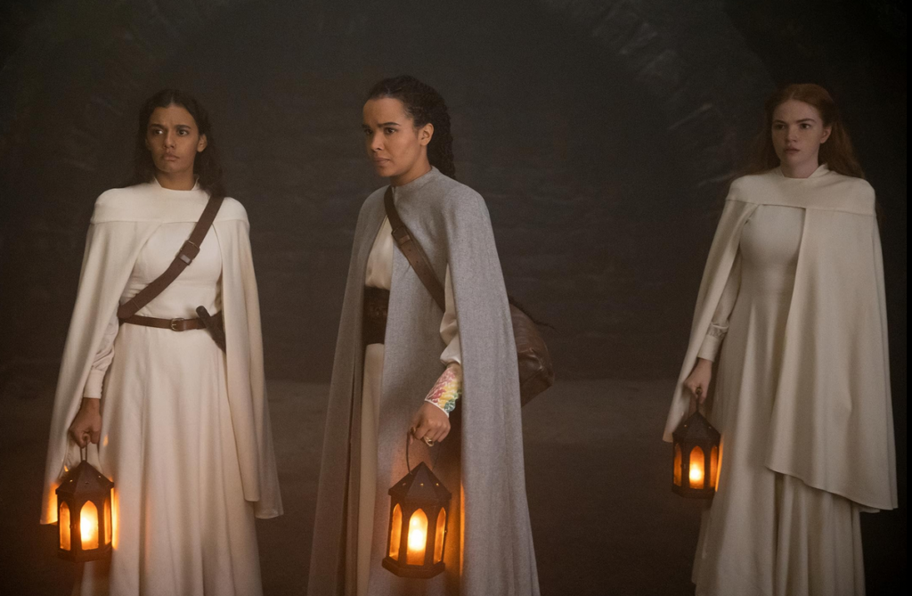 Zoë Robins, Madeleine Madden and Ceara Coveney in Wheel of Time.