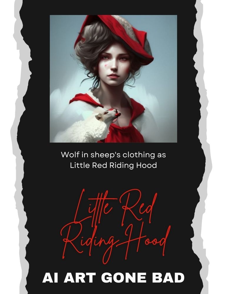 Wolf in sheep's clothing as Little Red Riding Hood, Artistic Portrait style, Aug. 1, 2023