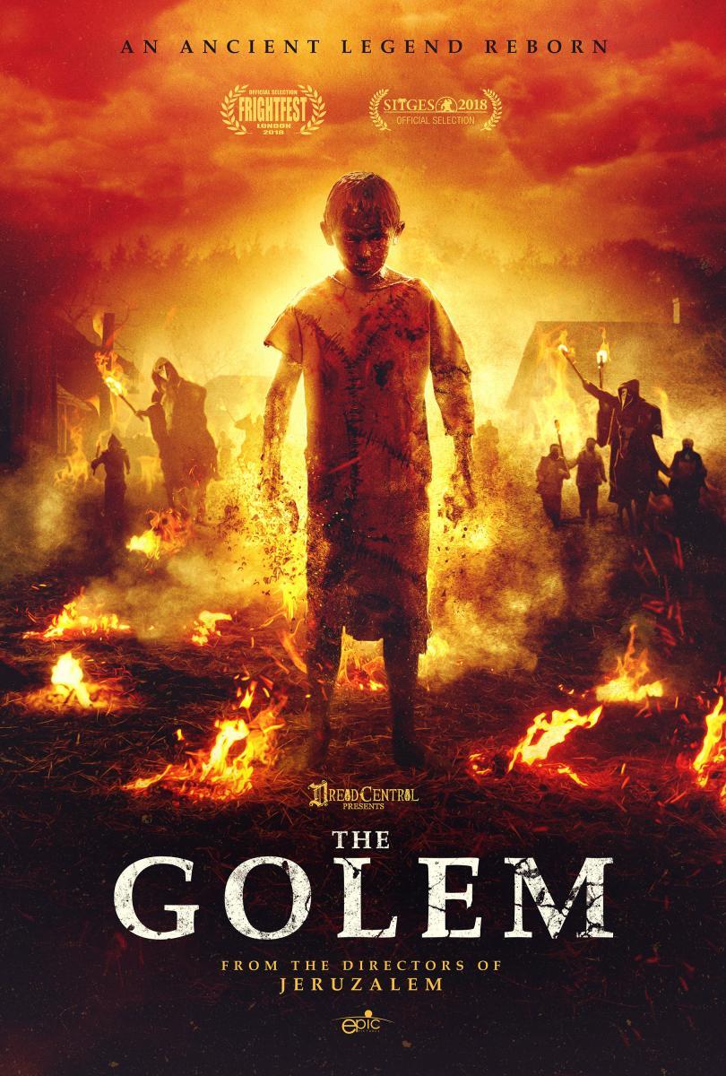 A child stands in an inferno, seeming to evoke the fire. Below reads "The Golem."