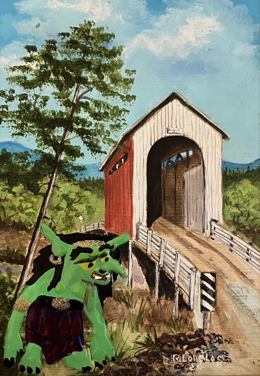 Troll with toll bridge, original by R Lovelace