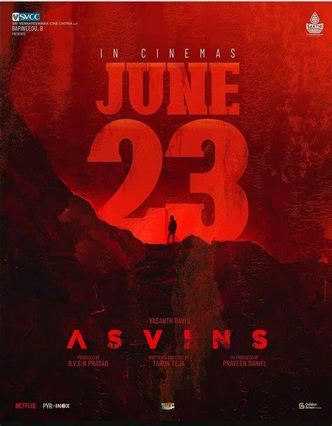 June 23 in bold red letters on a red background. A figure stands underneath the number. Asvins reads below.