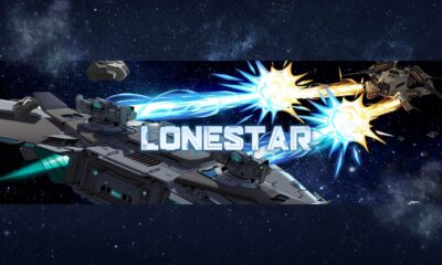 Two spaceships battle behind text that says LONESTAR